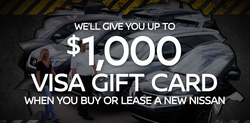 $1,000 Visa gift card offer on any new Nissan.